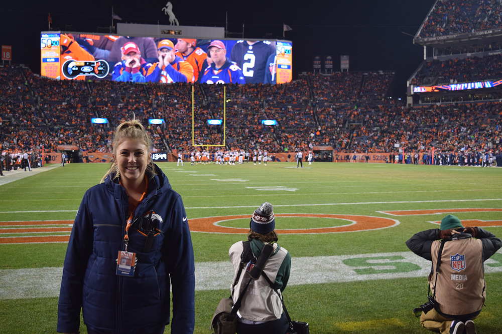 Megan Jordan, above, worked at Broncos Stadium at Mile High during her marketing internship with the Broncos.